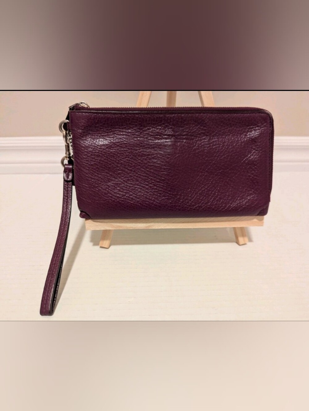 Coach double zip wristlet wallet - pebbled leather - Burgundy Red - 8" X 4.5"